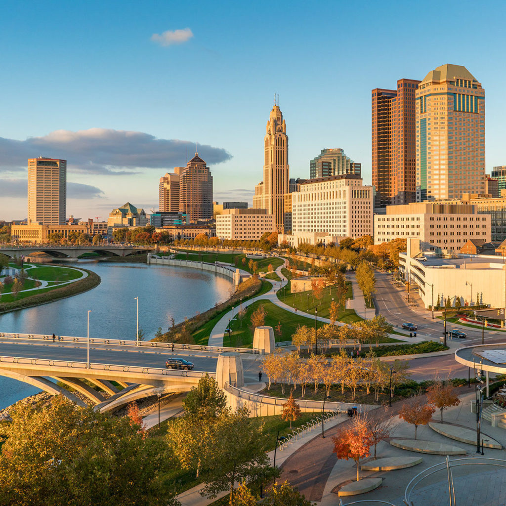 Columbus skyline at sunset